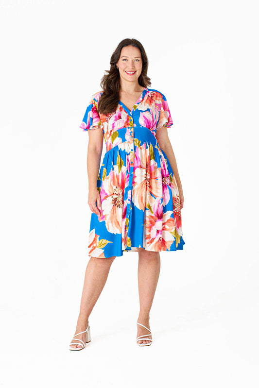 Ela Dress in Blue Floral Print