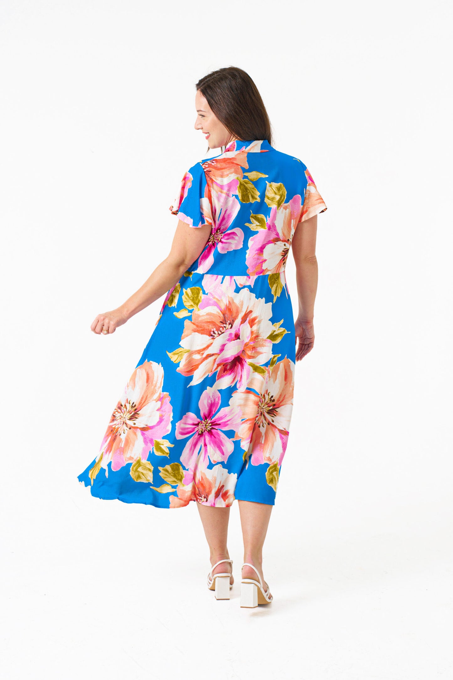 Ela Midi Dress in Blue Floral Print