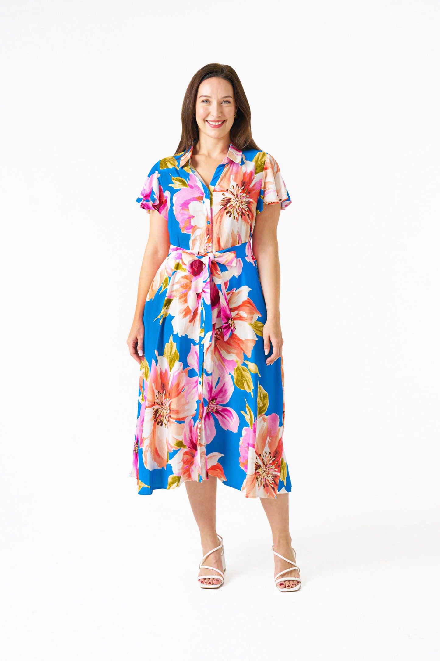 Ela Midi Dress in Blue Floral Print