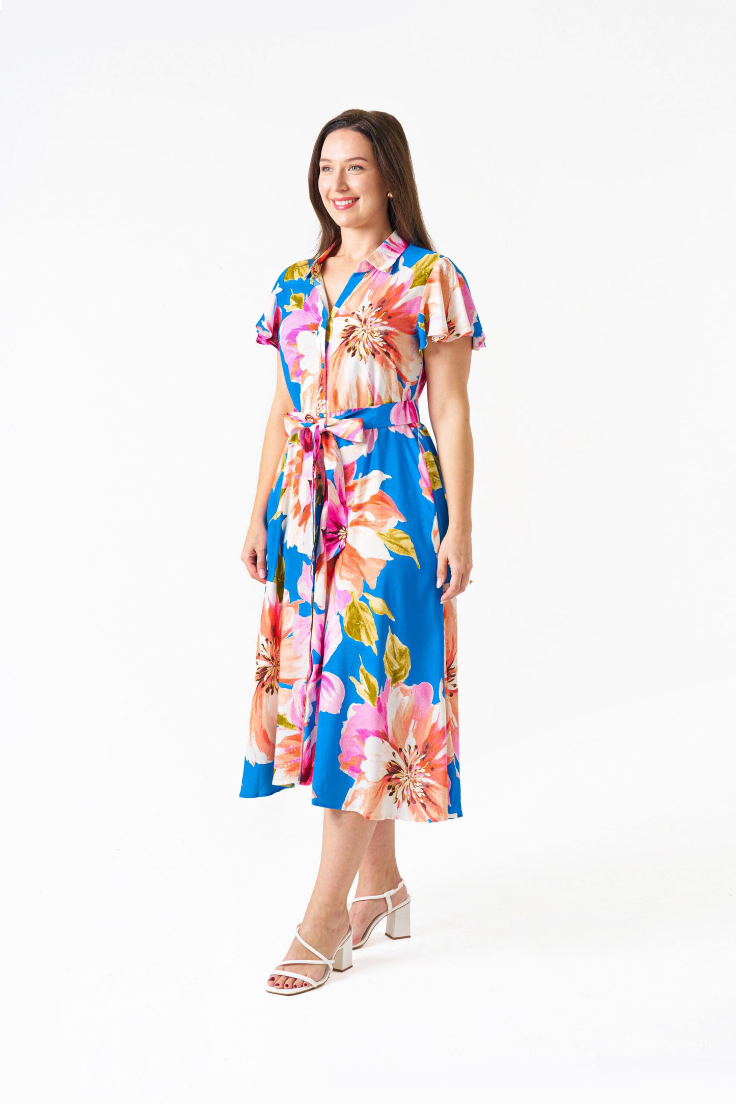 Ela Midi Dress in Blue Floral Print