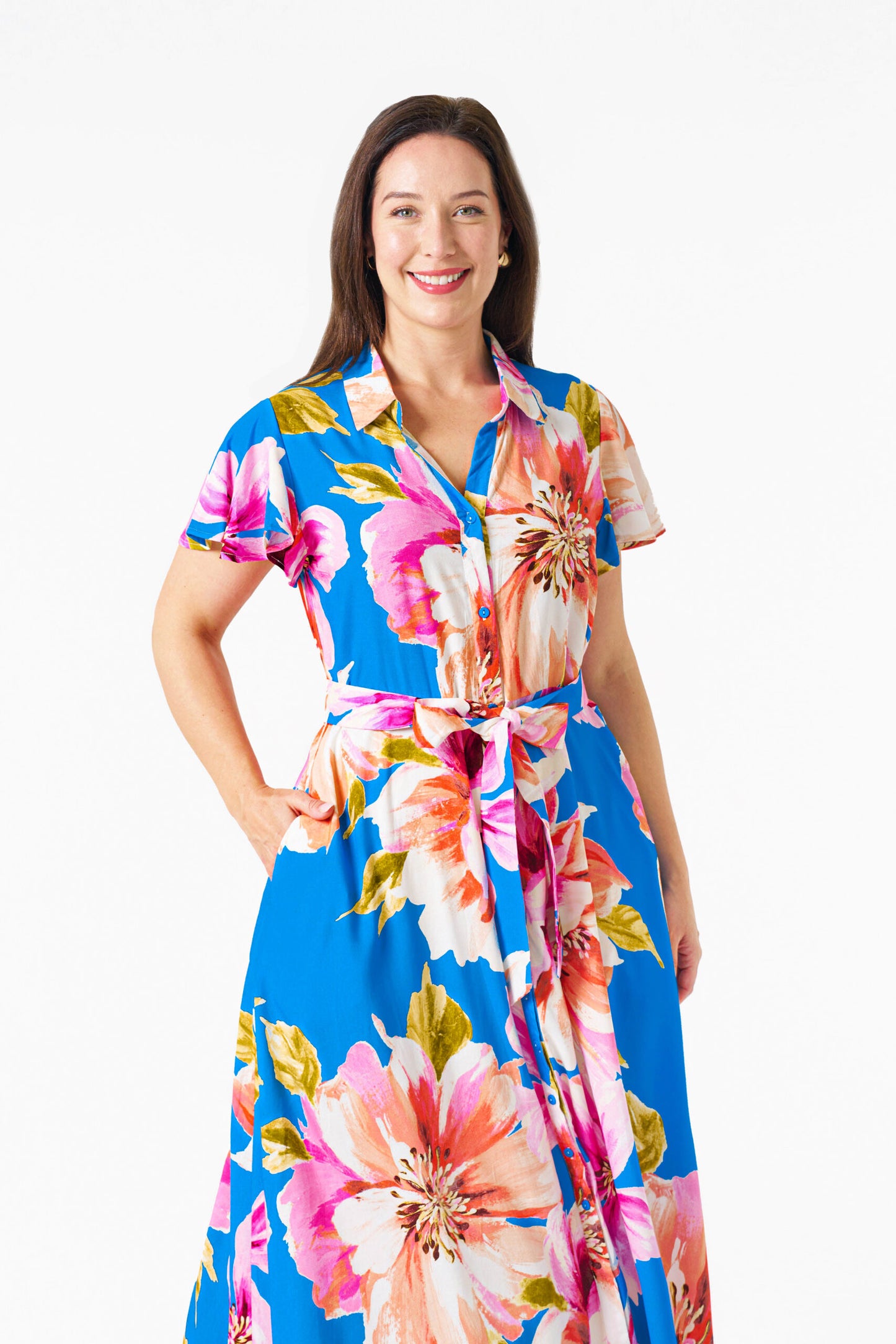 Ela Midi Dress in Blue Floral Print