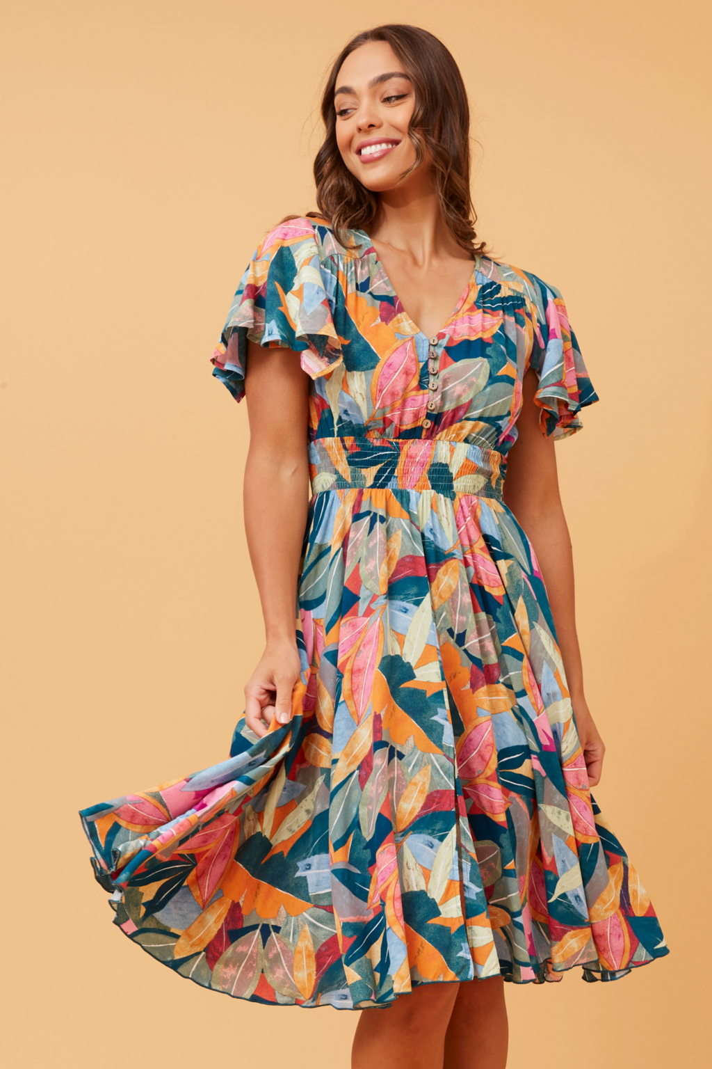 Sandy Leaf Print Dress