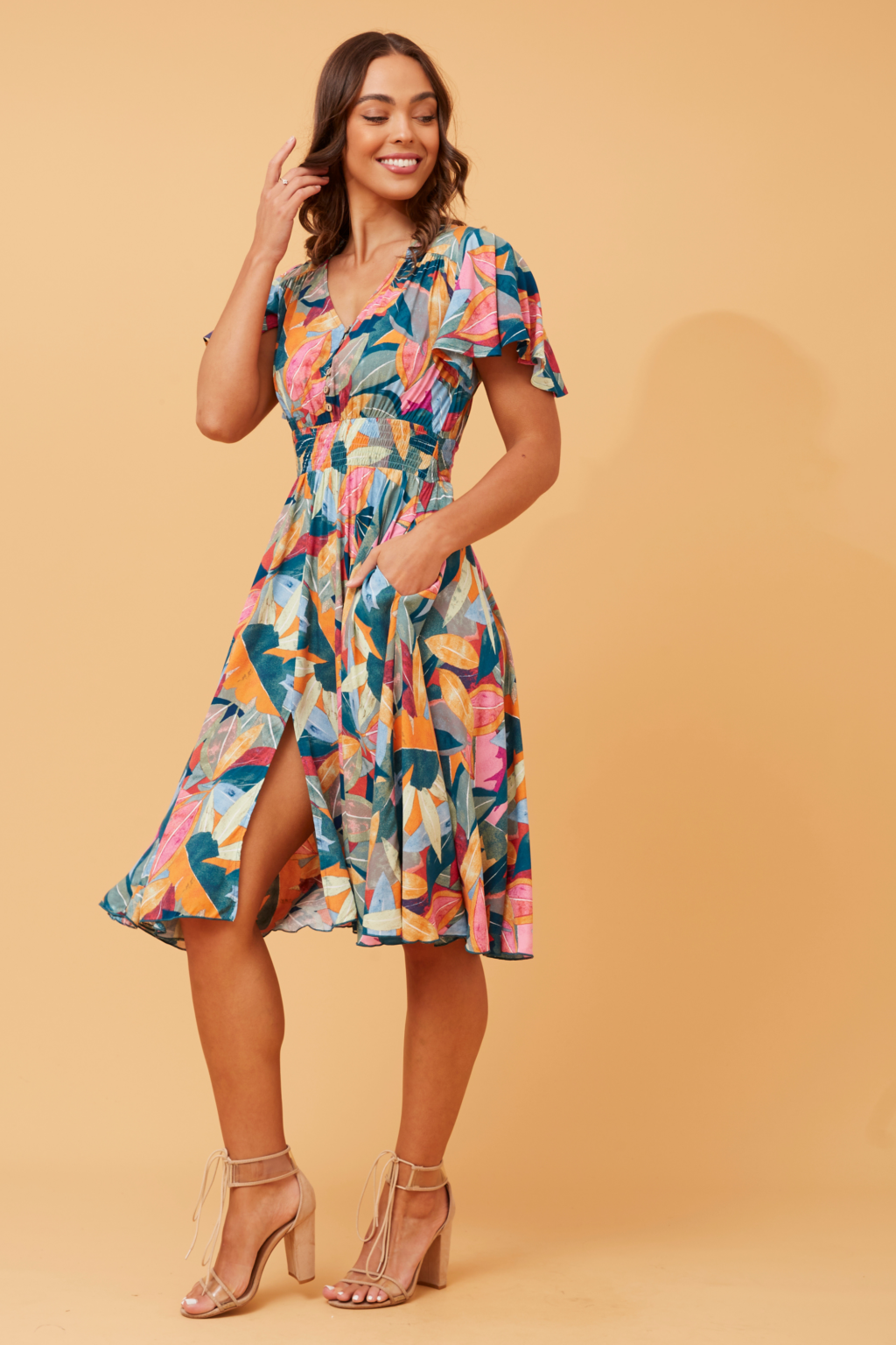 Sandy Leaf Print Dress
