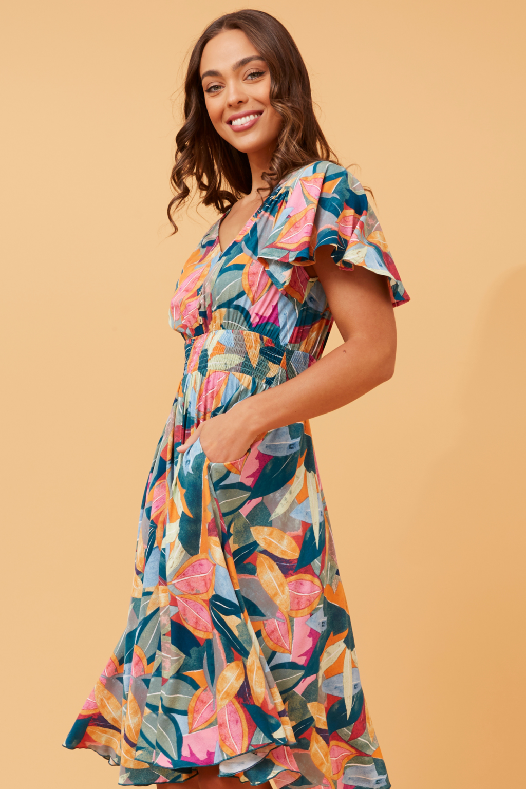 Sandy Leaf Print Dress