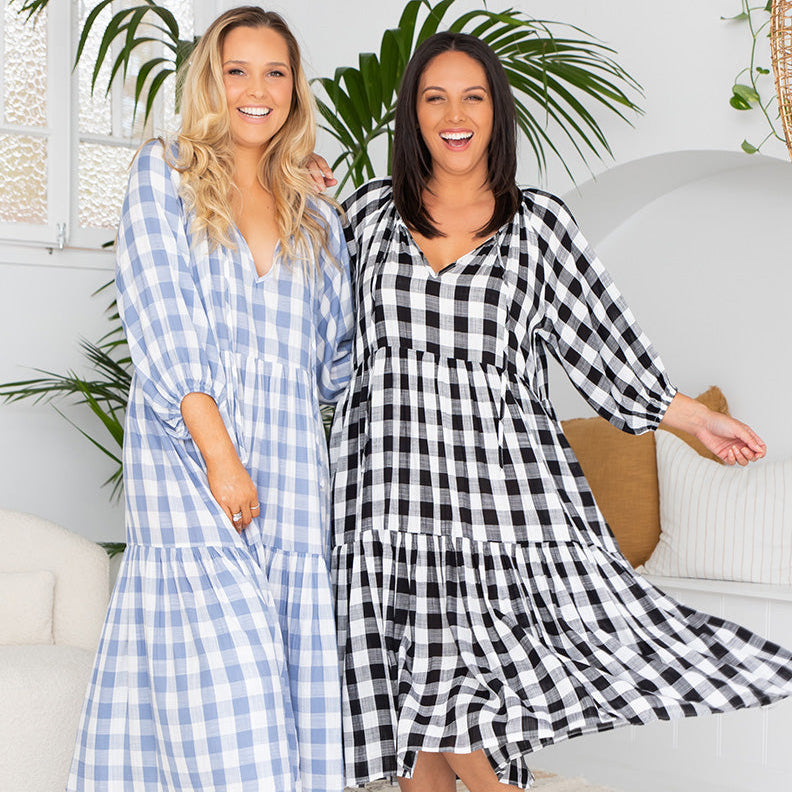 Amber Dress in Gingham Blue