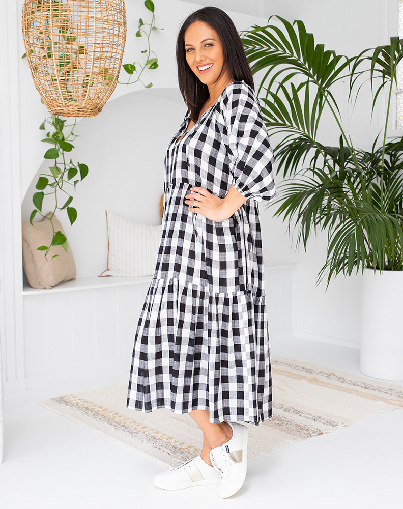 Amber Dress in Gingham Black