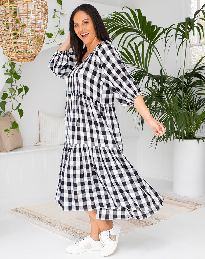 Amber Dress in Gingham Black