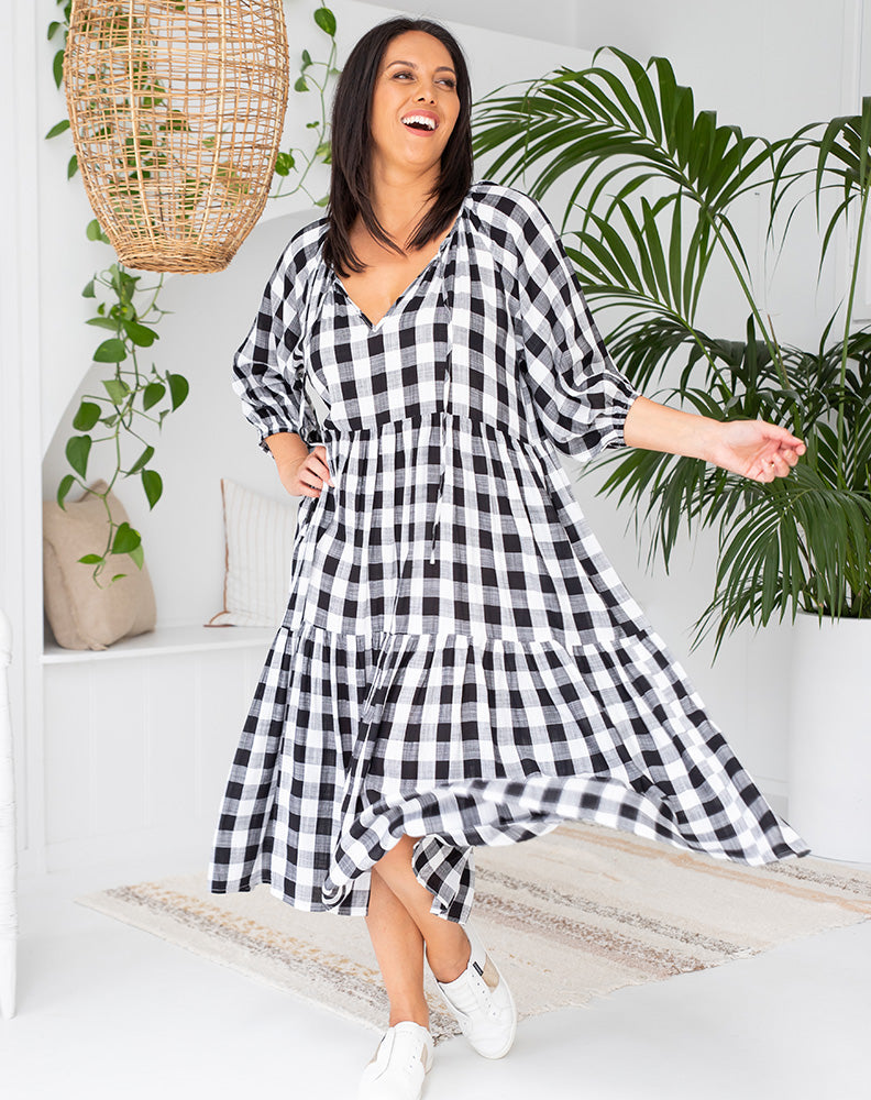 Amber Dress in Gingham Black