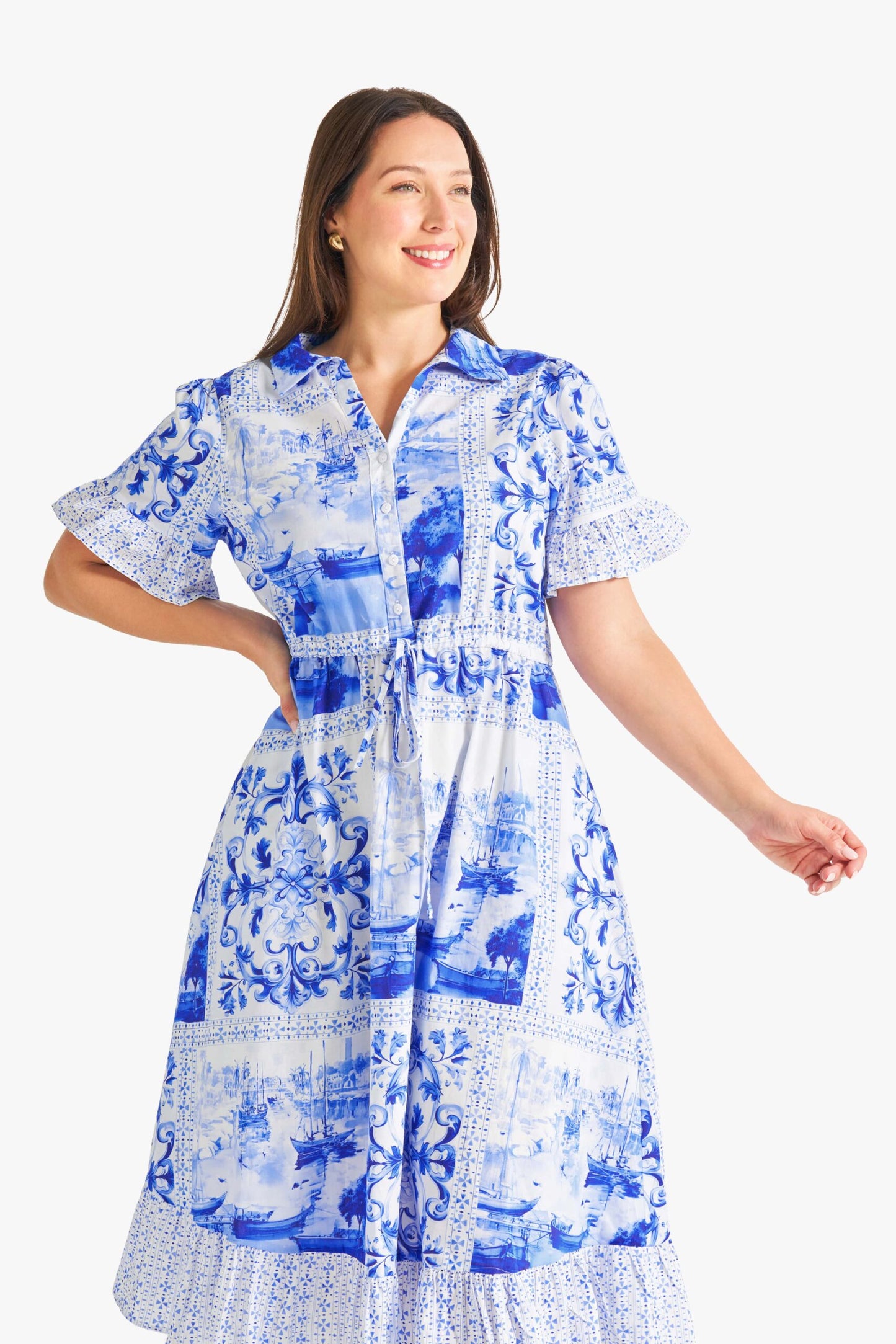 Coastal Blue Midi Dress in Blue Mosaic Print