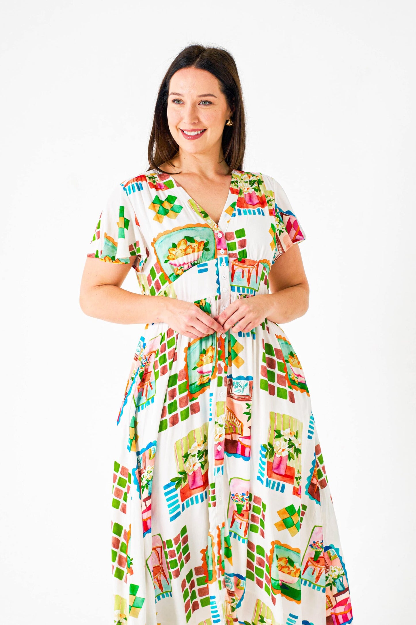 Freja Midi Dress in Ikea Print