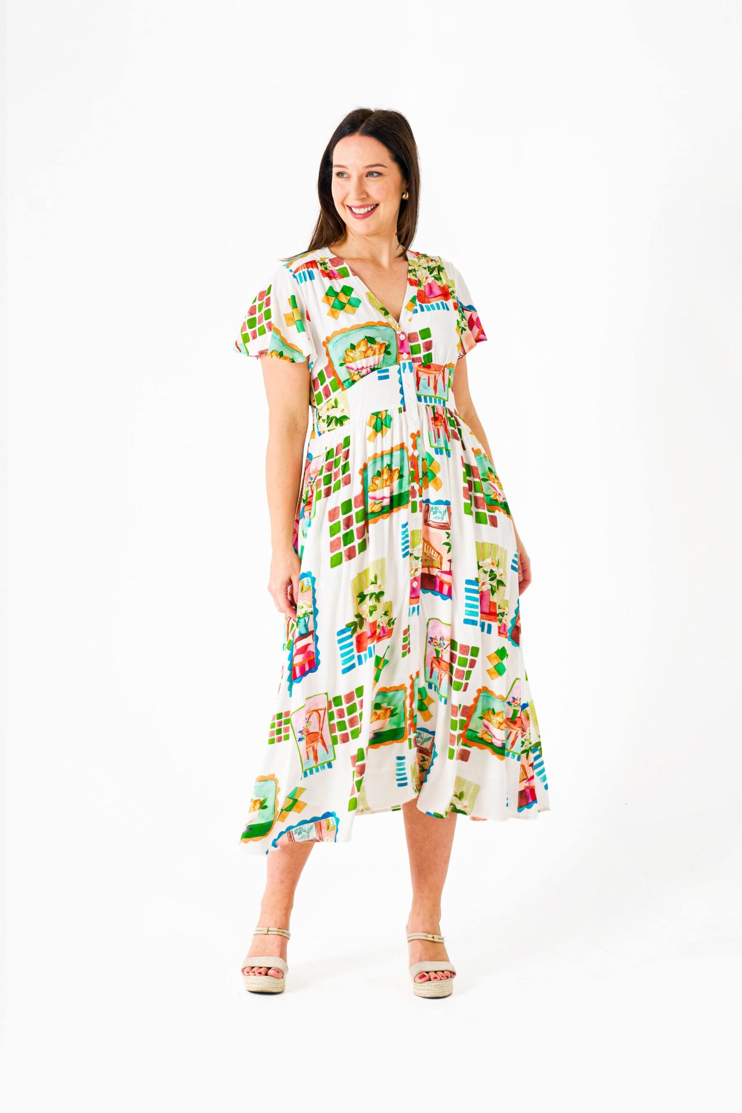 Freja Midi Dress in Ikea Print