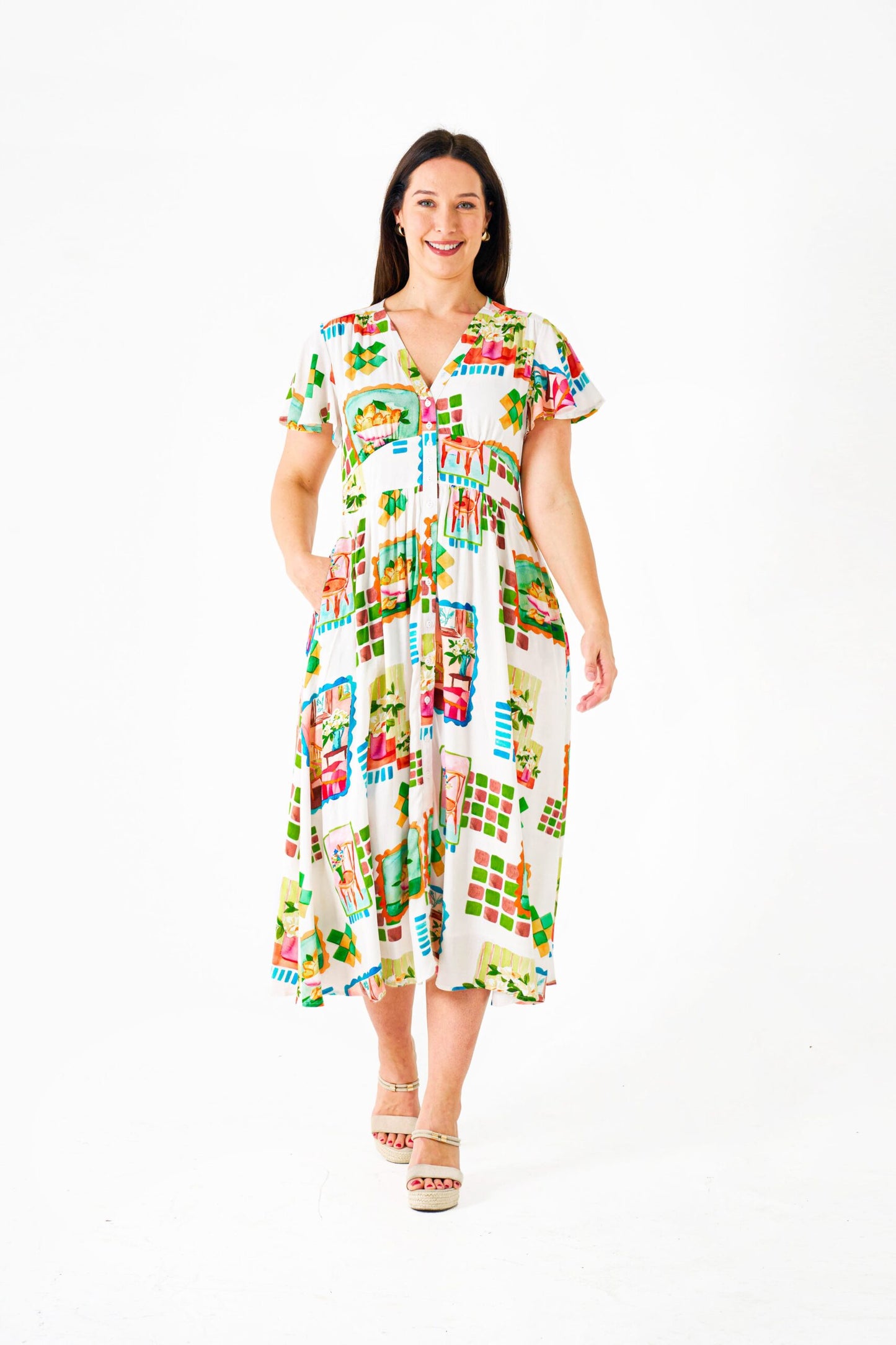 Freja Midi Dress in Ikea Print
