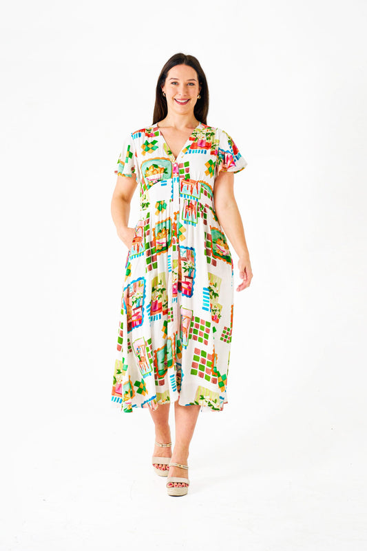Freja Midi Dress in Ikea Print