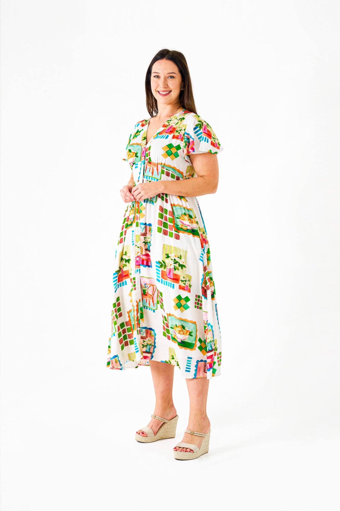 Freja Midi Dress in Ikea Print
