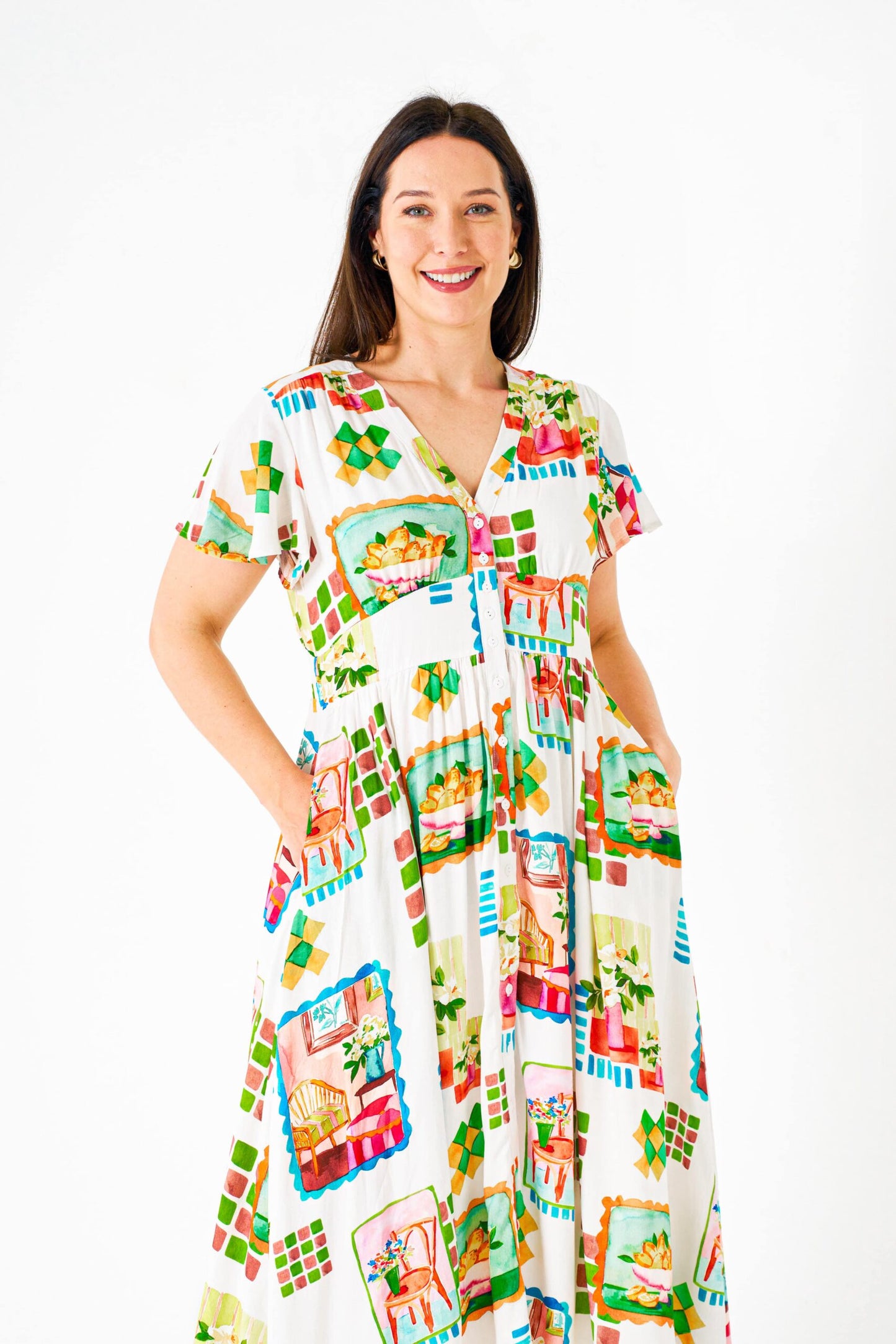 Freja Midi Dress in Ikea Print