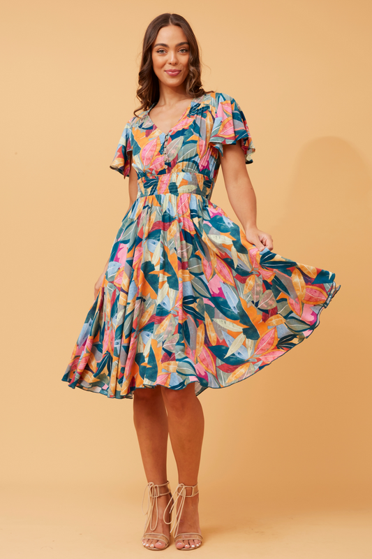 Sandy Leaf Print Dress