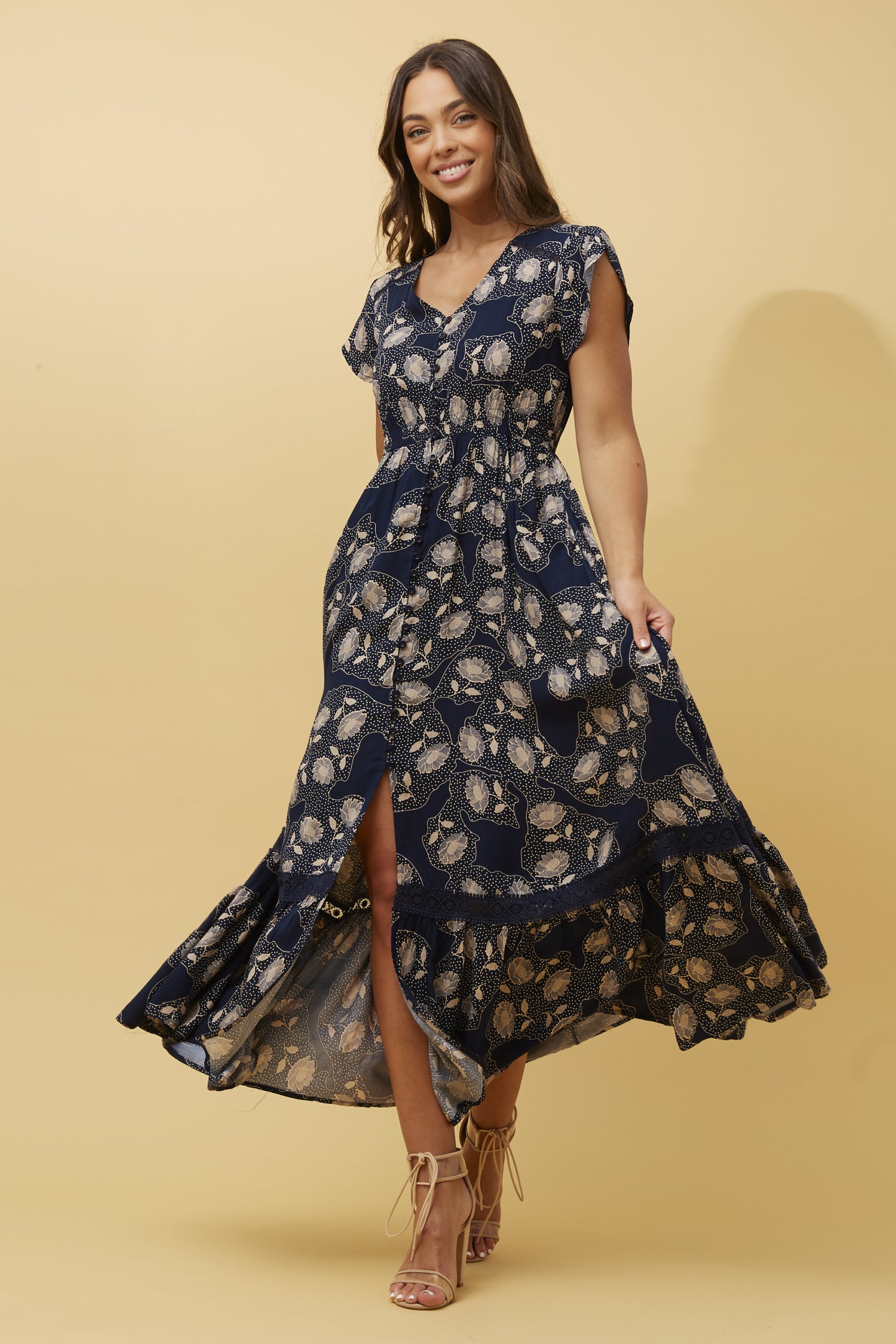 Morocco Floral Maxi Dress in Navy