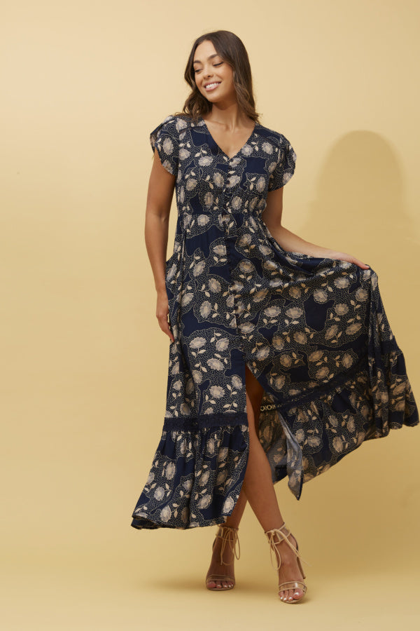 Morocco Floral Maxi Dress in Navy