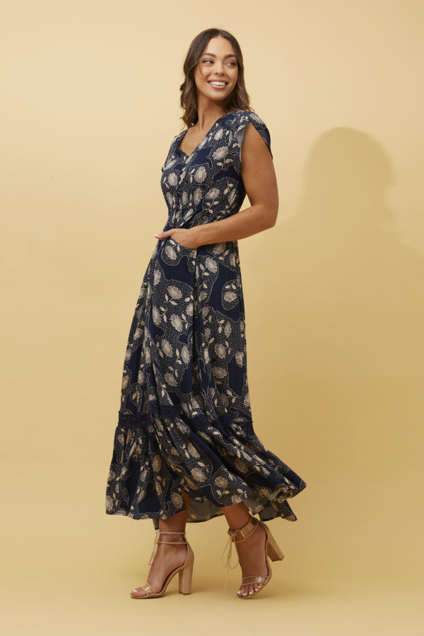 Morocco Floral Maxi Dress in Navy