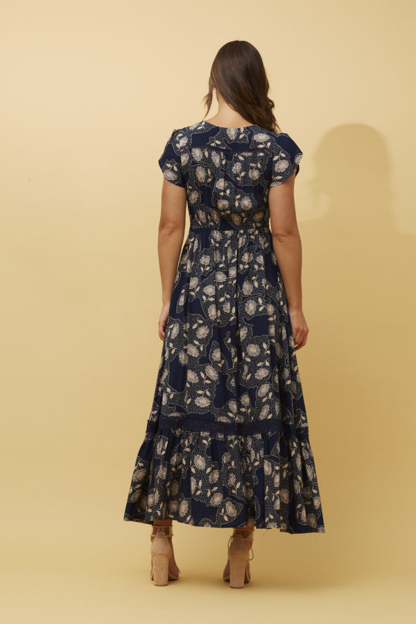 Morocco Floral Maxi Dress in Navy