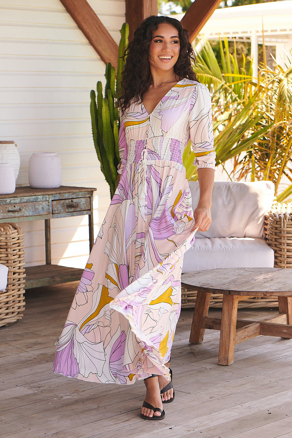 Indiana Maxi Dress in Lavender Swirl Print