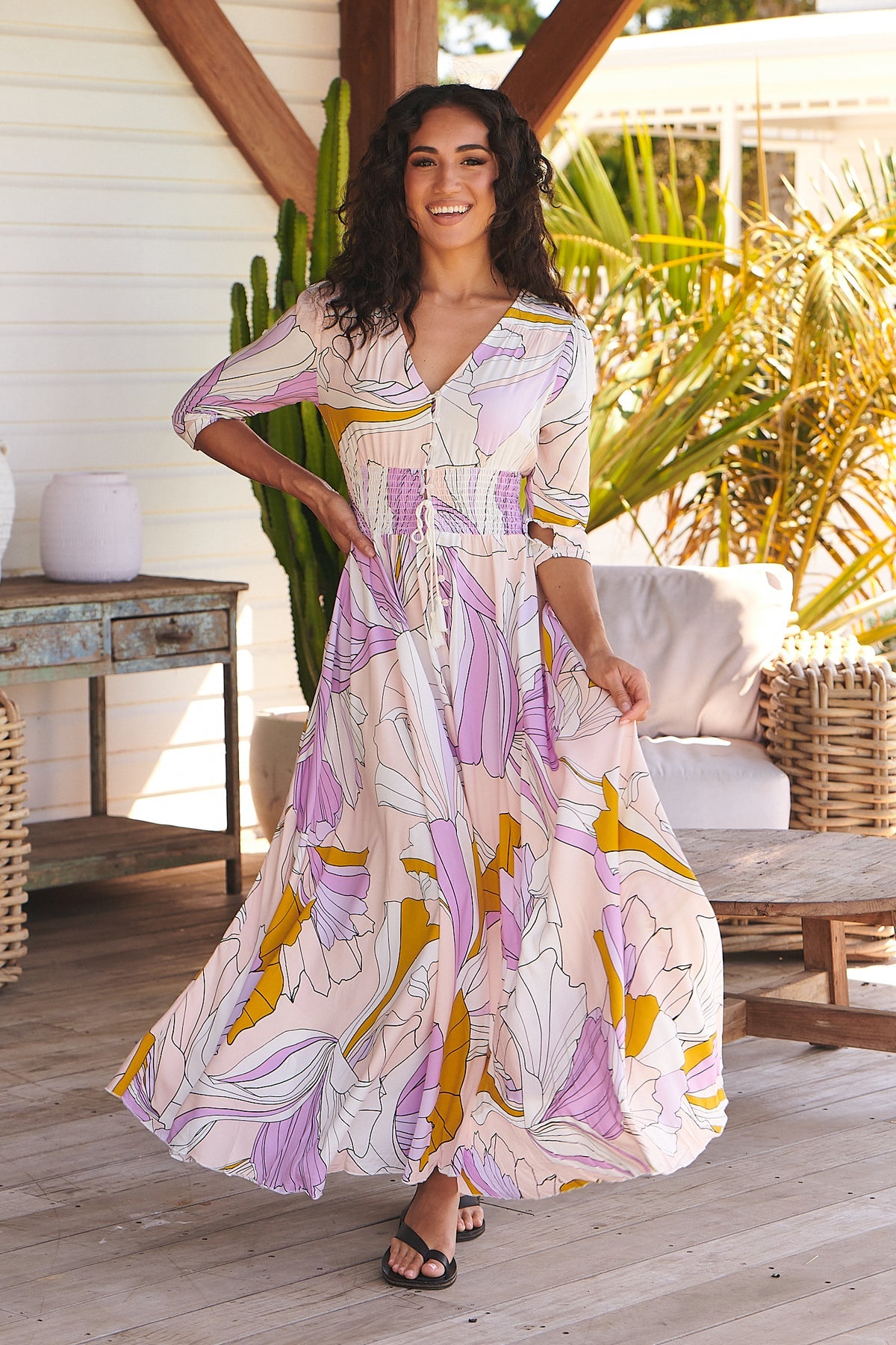 Indiana Maxi Dress in Lavender Swirl Print