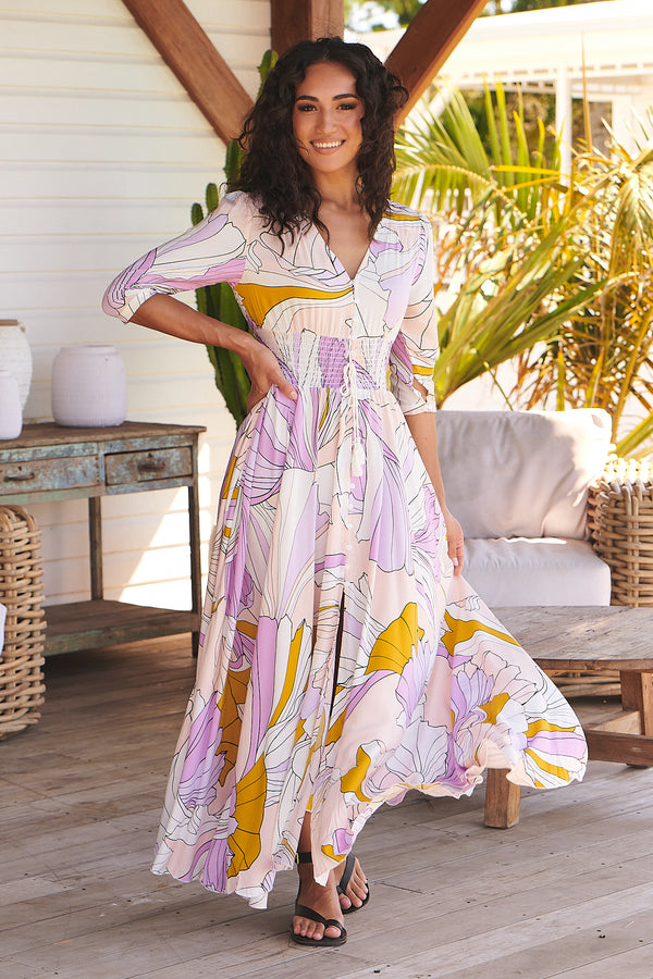 Indiana Maxi Dress in Lavender Swirl Print