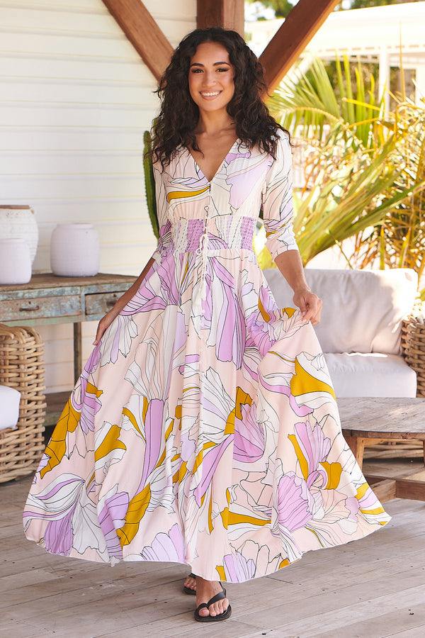 Indiana Maxi Dress in Lavender Swirl Print