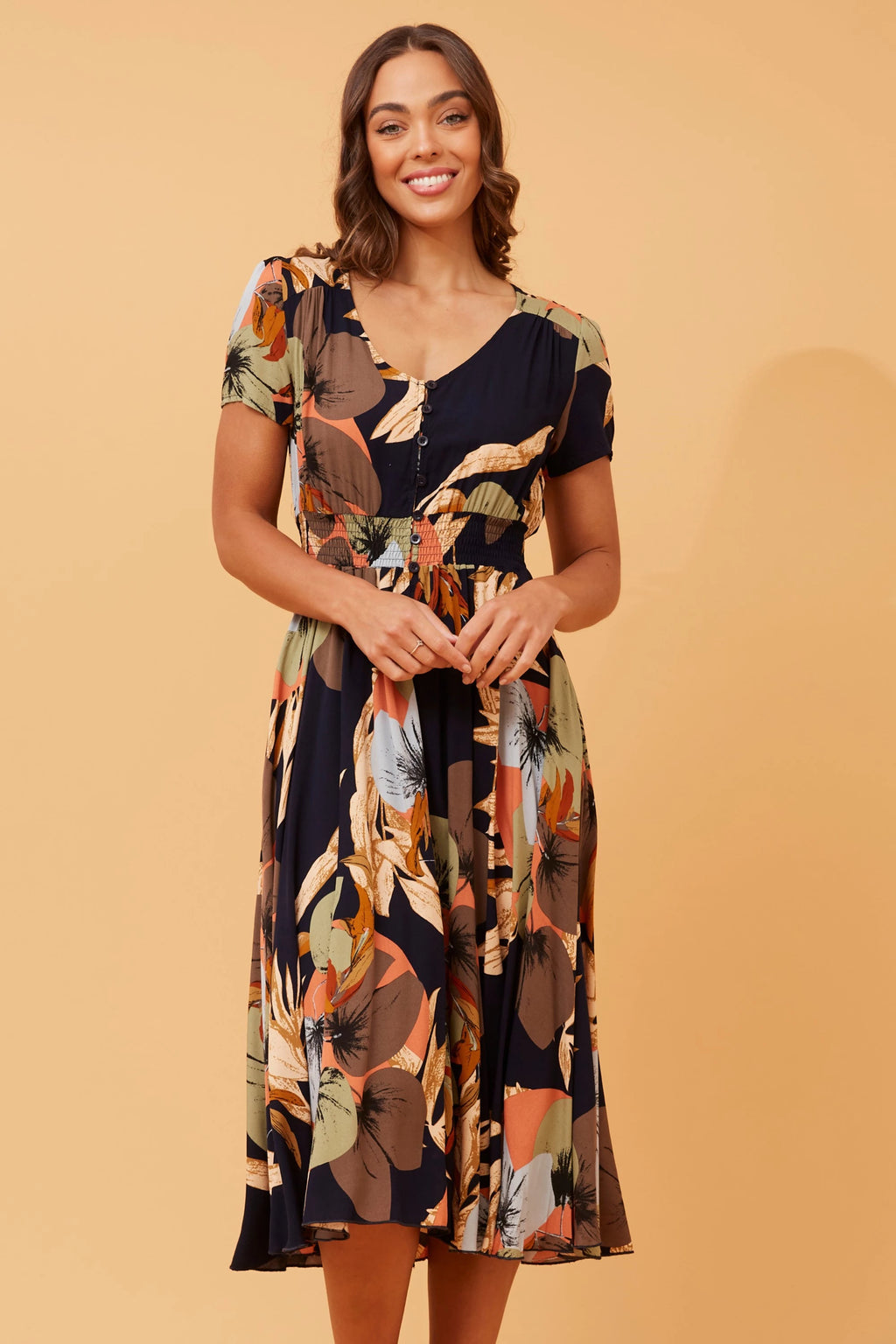 Kegan Floral Midi Dress in Multi Navy