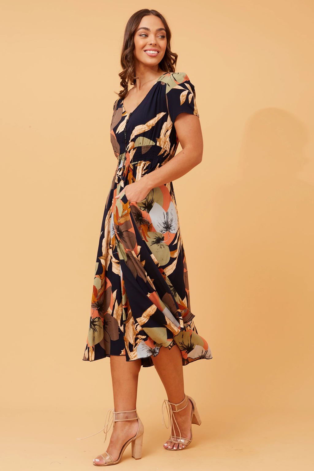 Kegan Floral Midi Dress in Multi Navy