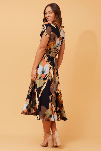 Kegan Floral Midi Dress in Multi Navy